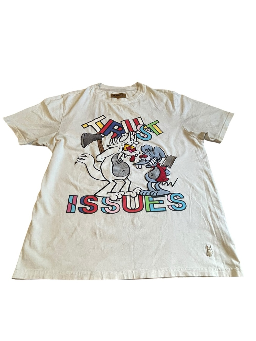 Makobi Trust Issues Graphic Tee White Small Streetwear Y2K